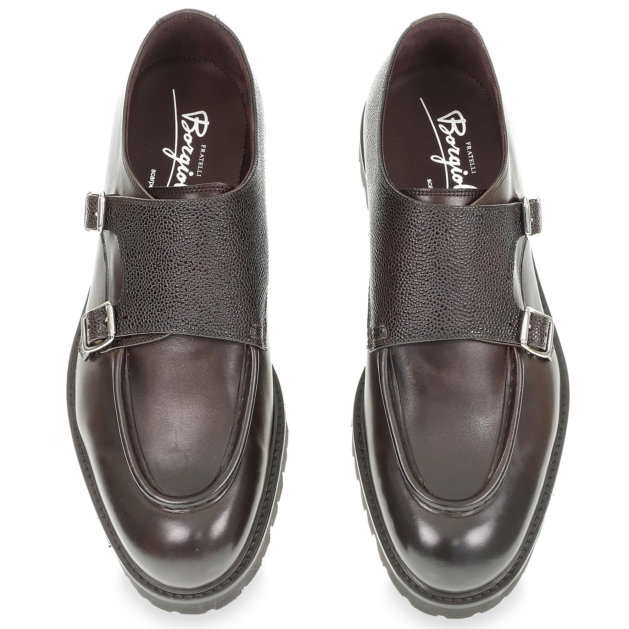 double monk loafers in antique ebony calfskin – handmade
