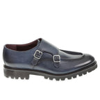 Mocassin double boucle en cuir de veau vieilli bleu par Fratelli Borgioli – artisanales