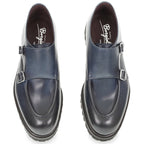 Mocassin double boucle en cuir de veau vieilli bleu par Fratelli Borgioli – artisanales