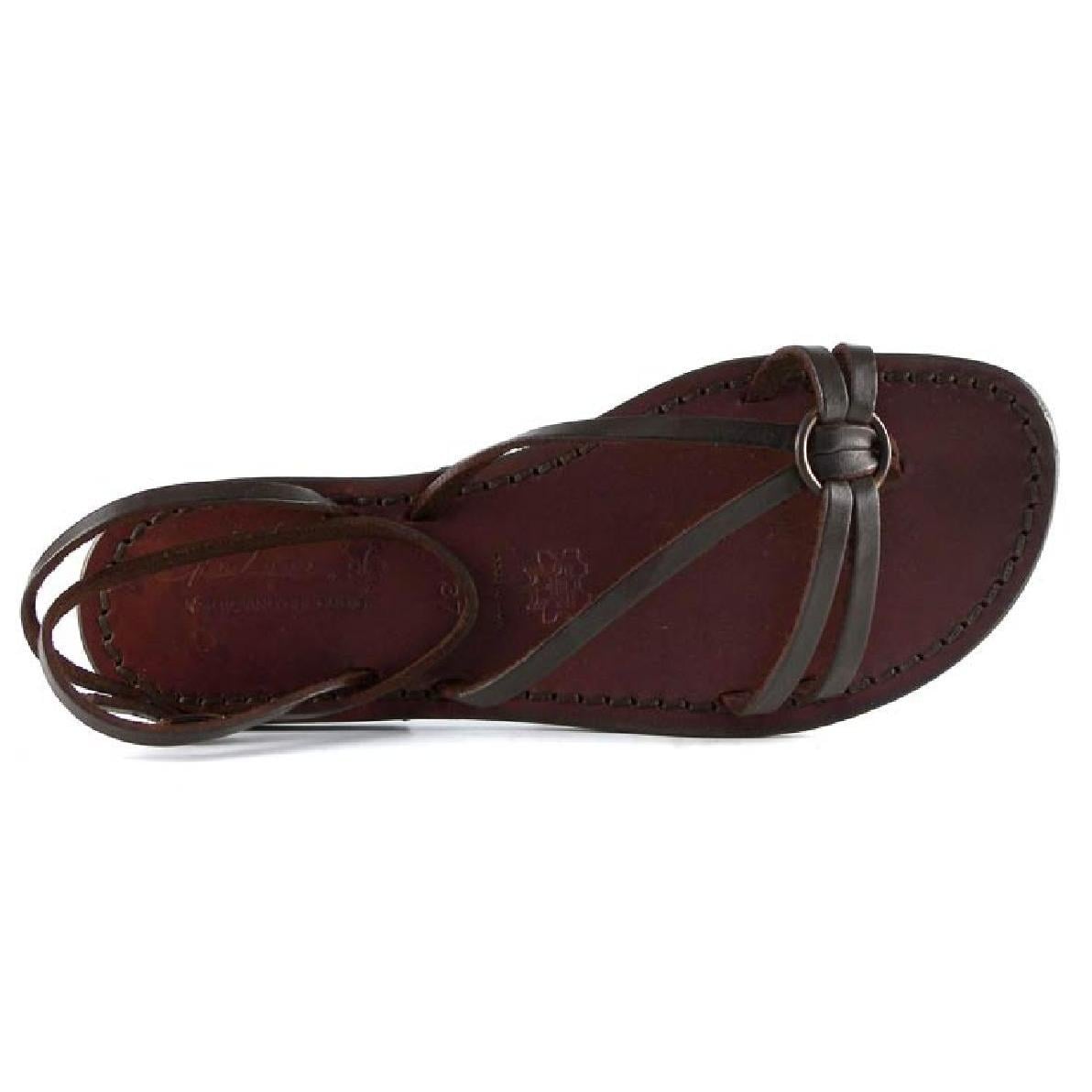 Fache sandalen damen aus dunkelbraunem Leder in Italien von Hand gefertigt