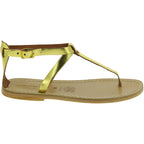 Handmade thong sandals in yellow laminated leather