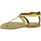 Handmade thong sandals in yellow laminated leather