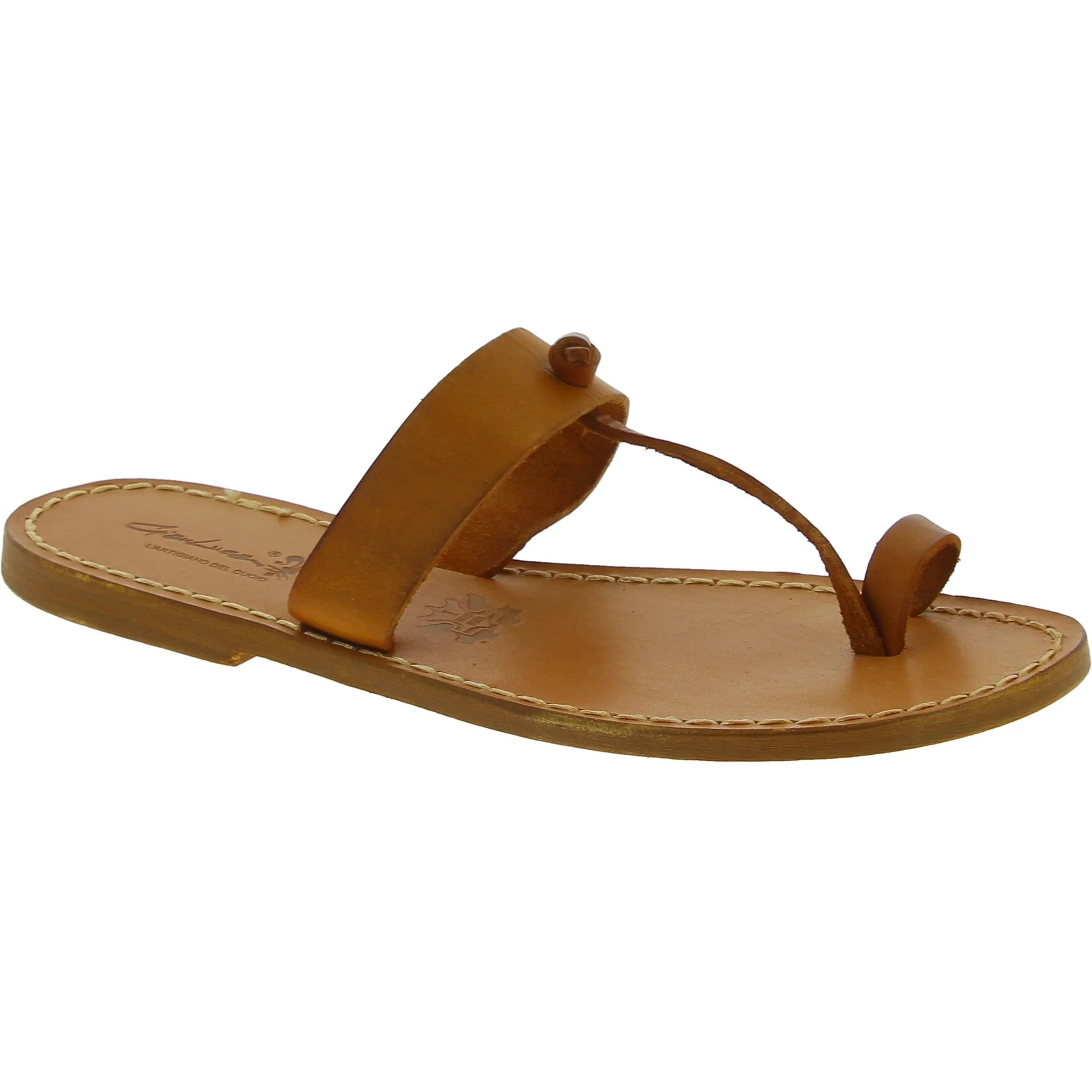 Sandali infradito da donna fatti a mano in pelle color cuoio