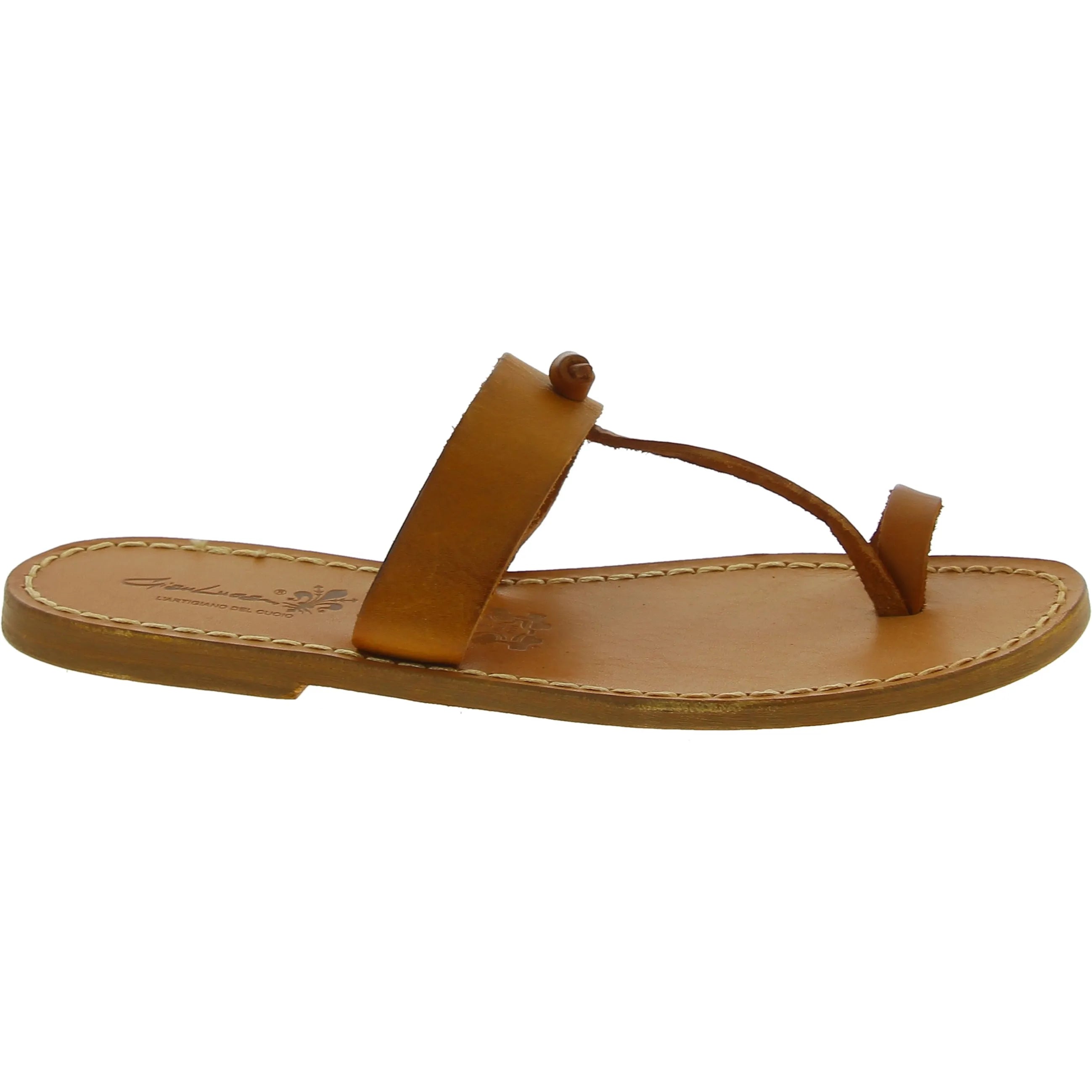Sandali infradito da donna fatti a mano in pelle color cuoio