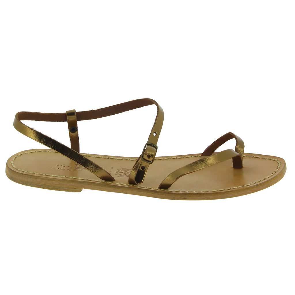 Sandali infradito da donna in pelle color bronzo - Fatti a mano in Italia