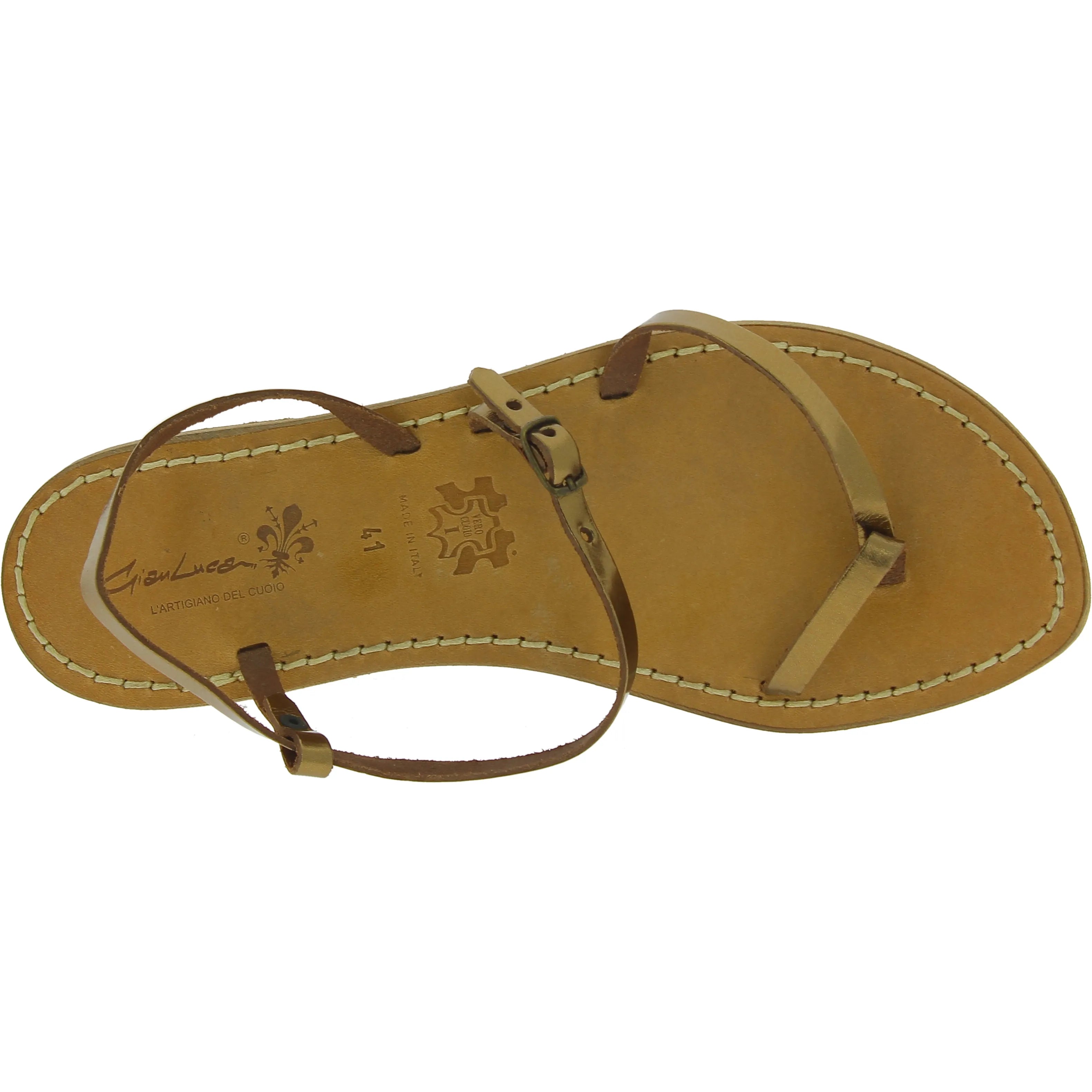 Sandali infradito da donna in pelle color bronzo - Fatti a mano in Italia