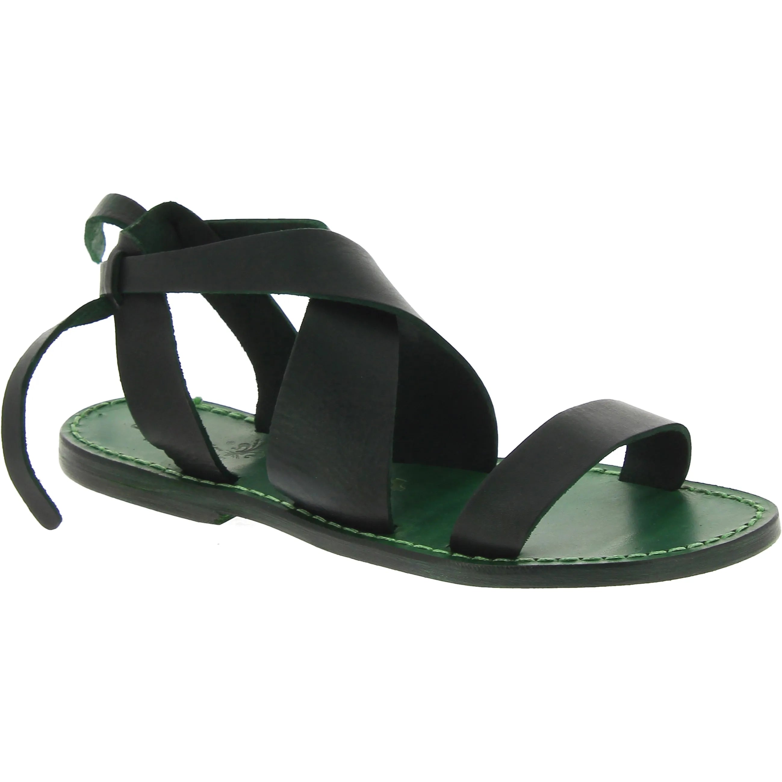 Sandali da donna in pelle verde fatti a mano in Italia