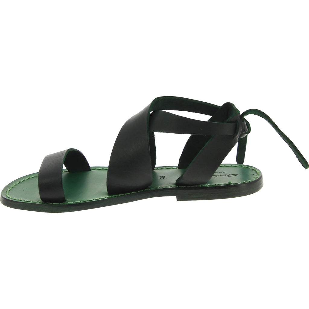 Sandali da donna in pelle verde fatti a mano in Italia