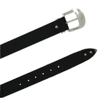 Cintura western in pelle nera con fibbia argentata in metallo