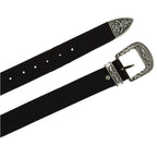 Cintura western in pelle marrone scuro con fibbia argentata in metallo