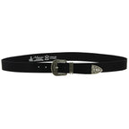 Cintura western in pelle marrone scuro con fibbia argentata in metallo