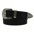 Cintura western in pelle marrone scuro con fibbia argentata in metallo