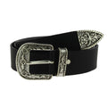 Cintura western in pelle marrone scuro con fibbia argentata in metallo