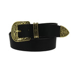 Cintura western in pelle nera con fibbia in metallo color bronzo