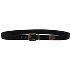 Cintura western in pelle nera con fibbia in metallo color bronzo