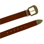 Cintura western in cuoio con fibbia in metallo bronzo inciso