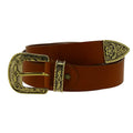 Cintura western in cuoio con fibbia in metallo bronzo inciso