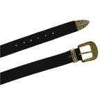 Cintura western in pelle marrone scuro con fibbia bronzo in metallo