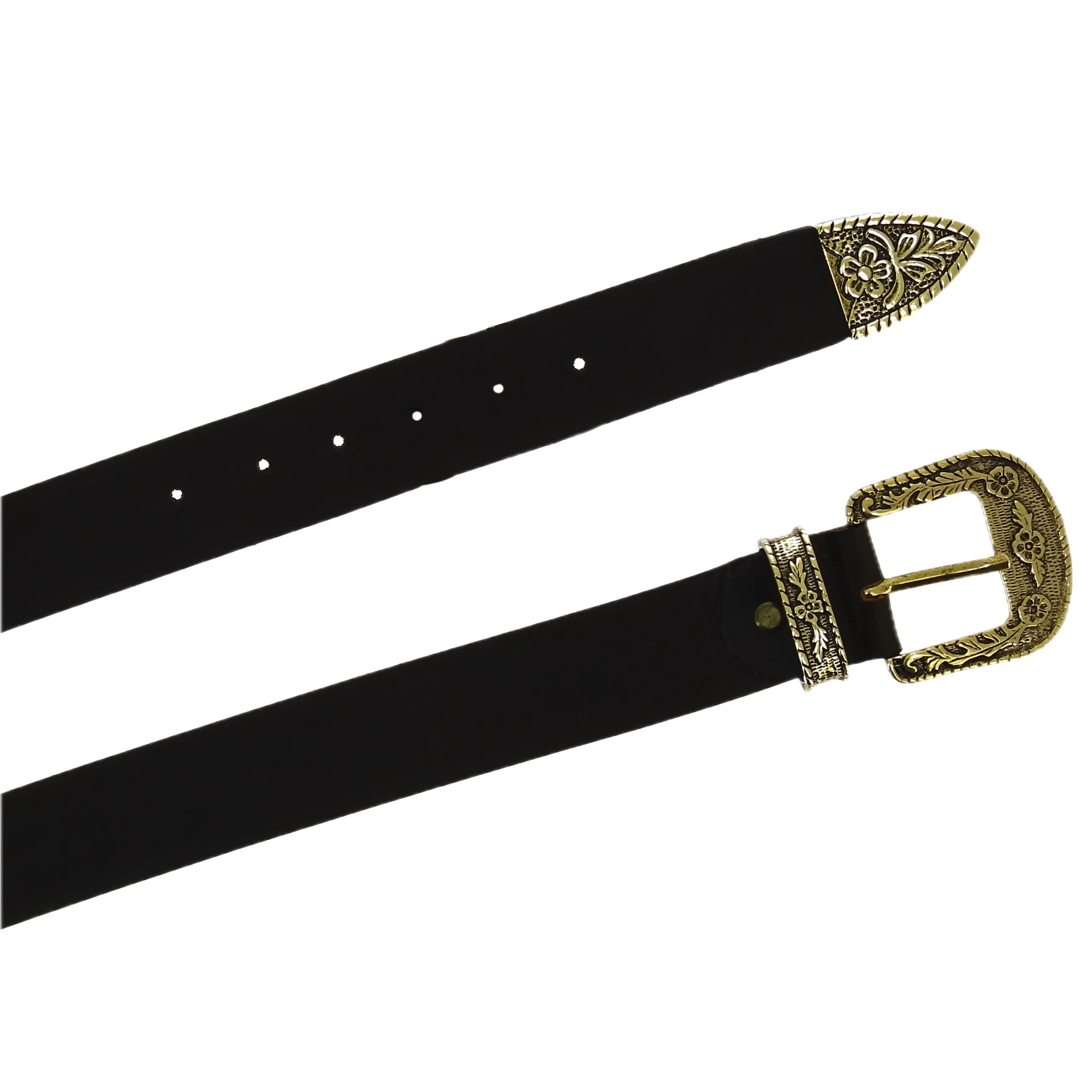 Cintura western in pelle marrone scuro con fibbia bronzo in metallo