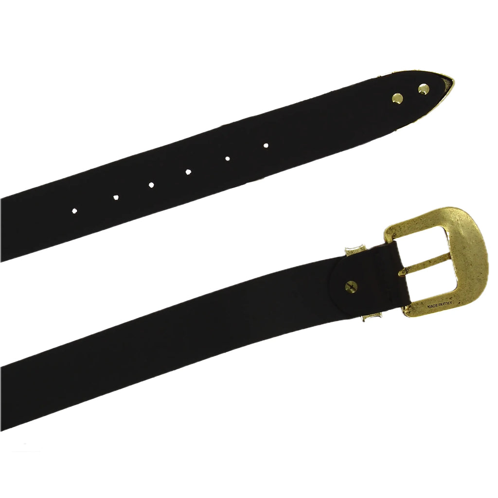 Cintura western in pelle marrone scuro con fibbia bronzo in metallo