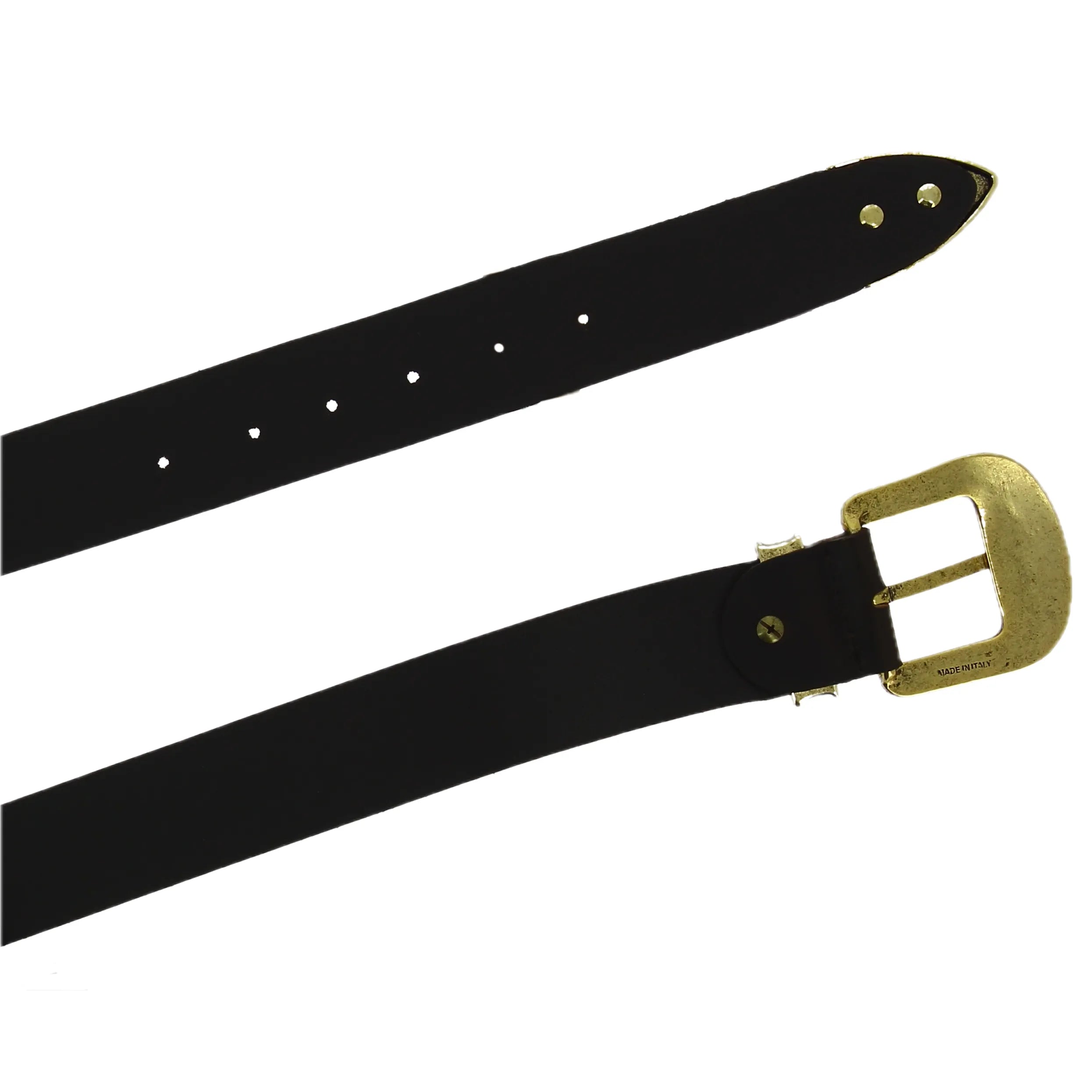 Cintura western in pelle marrone scuro con fibbia bronzo in metallo