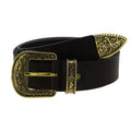 Cintura western in pelle marrone scuro con fibbia bronzo in metallo