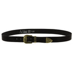 Cintura western in pelle marrone scuro con fibbia bronzo in metallo