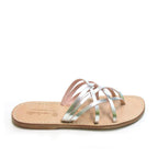 Handmade womens silver flat sandals thongs with leather sole