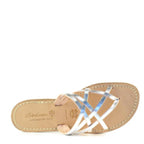 Handmade womens silver flat sandals thongs with leather sole